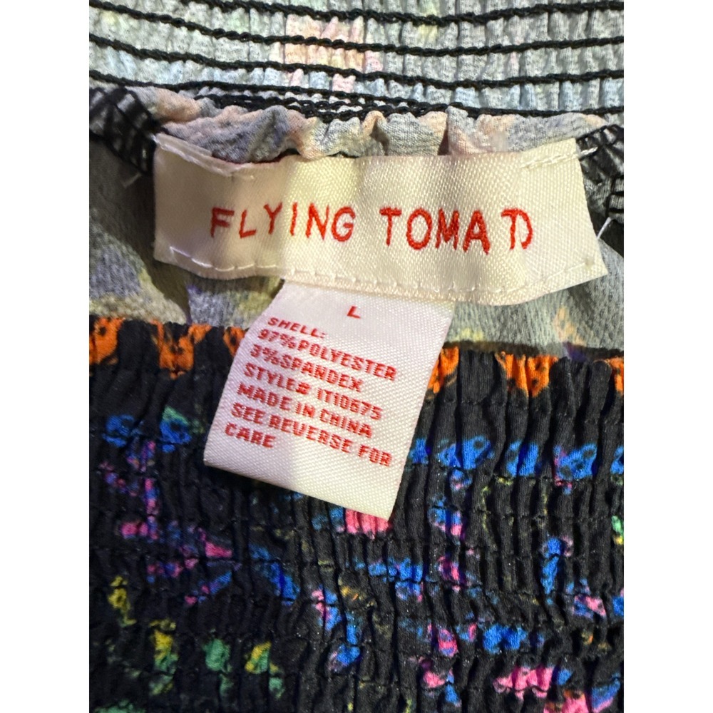 Flying Tomato Womens Black Neon Floral Off The Shoulder Smocked Blouse Large - Picture 7 of 7